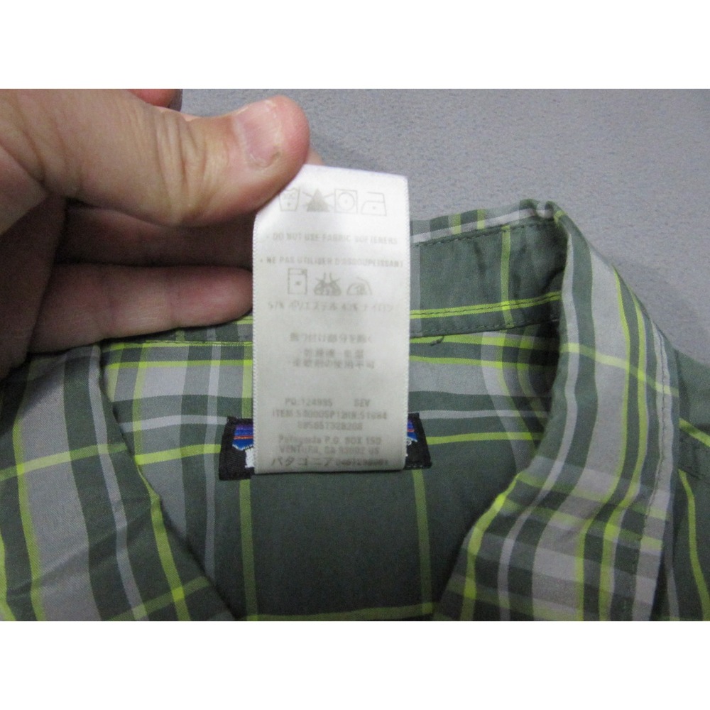 Patagonia Shirt Mens Medium Green Grey Plaid Outdoor Hiking Wicking Short Sleeve - Picture 6 of 13